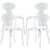 [en.casa] Set di 4 Sedie da Sala Pranzo con Scocca in Multistrato di Betulla e Gambe in Metallo Color Cromo Sedie Impilabili per Cucina Sala Riunioni - Bianco