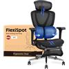 FLEXISPOT Sedia Ergonomica da Ufficio con Supporto Lombare Dual-Wing, Poggiatesta e Braccioli 3D, Sedile Regolabile, Schienale Reclinabile e Poggiapiedi Estraibile per Home Office (Nero)