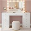 CLP Tavolino trucco con illuminazione e specchio 100x75 cm Attalla, specchio stile Hollywood LED 3 tonalità di luce, prese USB-A e USB-C, Colore:bianco