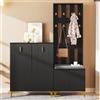 SUKY Set di guardaroba con scarpiera e cuscini, pannello di ingresso con ganci, scarpiera con cassetti e ante, 60,5 L x 180,5 A x 35,2 P (cm) + 83 L x 101 A x 35 P (cm) (Nero)