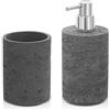 Inbagno Set Accessori Bagno 2 Pezzi Effetto Pietra Grigio, Dispenser e portaspazzolini, in Resina (Set 2)
