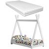 [en.casa] Letto per Bambini con Materasso a Schiuma Fredda 70 x 140 cm Fodera Rimovibile Öko-Tex Standard 100 made in EU Bianco