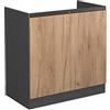 Vicco Mobiletto base per cucina R-Line, Rovere dorato, 80 cm Forma a J, senza piano di lavoro, per la libera combinazione all'interno di sistemi cucina modulari