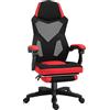 Vinsetto Sedia da Ufficio Ergonomica con Poggiapiedi Retrattile e Schienale Alto, Sedia da Scrivania Reclinabile Girevole con Altezza Regolabile, Supporto Lombare, in Tessuto a Rete, Rossa