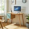 [en.casa] Scrivania con Armadietto e Anta Scorrevole Tavolo da Ufficio con Scomparti Chiusi Piano Rettangolare Postazione di Lavoro PC in Bambù 75 x 105 x 48 cm - Naturale/Azzurro