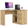 AKORD Scrivania ad Angolo B-16 Con 3 Cassetti e 2 Ripiani | Per l'Ufficio in Casa | L124 x H77 x P85, 48 kg | Rovere Artigianale