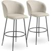 tectake® Set da 2 Sgabelli, Sgabello da Bar alto con Schienale Imbottito in Velluto con poggiapiedi, Gambe in Acciaio Zincato, Piedini Antiscivolo, Per Cucina, Bar, Sgabello da Bistrot - Crema/Nero