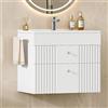 Hzuaneri Mobiletto da Bagno Sospeso a Parete, con Lavabo Integrato in Ceramica, 2 Cassetti, Portasciugamani, Mobile Bagno, Archiviazione ad Alta Capacità, 40 x 60 x 50 cm, Moderno, Bianco BC64103X