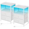 WOLTU set 2 Comodini con Prese di Corrente, Tavolini con Luce LED, 2 Cassetti in Tessuto e Ripiani Aperti, Comodini Smart Bianco, per Soggiorno, Camera da Letto e Ufficio, Metallo + MDF, NTS27ws-2