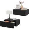 WOLTU Set di 2 Comodini Galleggianti, Comodini a Parete Neri con Cassetto, Mensole da Letto, Mobili da Camera da Letto in Legno, NTS24sz-2