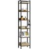 EUGAD Libreria Industriale a 6 Livelli, Nero + Legno Vintage, 40x30x187 cm | In Metallo e Legno, per Soggiorno e Cucina, Salvaspazio con 4 Ganci