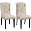 Yaheetech Set 2 Sedie Sala da Pranzo Tessuto Imbottite Eleganti Gambe in Legno Massello Schienale Alto con Bottoni Portata 140 kg Beige