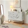 [en.casa] Comò con Anta e 3 Cassetti Armadio Basso Mobile Contenitore per Soggiorno Ingresso con Telaio in Metallo 75 x 100 x 35 cm Dorato/Effetto Marmo Bianco