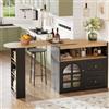KUAKE Tavolo da bar moderno estensibile (138-204 x 39 x 104 cm), bar da pranzo girevole a 360°, tavolo da bar mobile, isola cucina tavolo bistro, con cassetti con ripiani, adatto per sala da pranzo