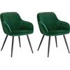 WOLTU Set di 2 Sedie per Sala da Pranzo Imbottita, Poltroncina in Velluto,Sedia da Cucina con Braccioli e Schienale, Gambe in Metallo, moderne, Verde scuro,