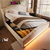 LAKFEW Letto Matrimoniale Imbottito Letto140x200 cm con LED-Testiera e Ricarica-USB, Giroletto Matrimoniale Letti Matrimoniali con Contenitore Idraulico e Listelli, Senza Materasso, Velluto, Beige