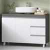 Hzuaneri Mobile Sottolavabo per Bagno, Mobiletto da Bagno, 3 Cassetti, 2 Ante, con Piedini, indipendente, moderno, 30 x 90 x 64 cm, Bianco e Grigio BC29929X