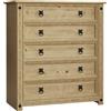 Vida Designs corona rustico 5 cassetti in legno massello di pino messicano finitura anticata cerata
