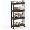 COSTWAY Carrello di Stoccaggio con Vassoi, Organizzatore da Bagno a Ripiani Aperti con Maniglie e Ruote, Carrello Sottile Salvaspazio per Cucina Lavanderia e Ufficio (4 ripiani,Nero)