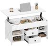 Hzuaneri Tavolino da Caffè con Piano Rialzabile, Tavolino da Salotto, con 2 Cassetti Portaoggetti, 4 Scomparti, 50 x 100 x 45-61,3 cm, Bianco CT22113B