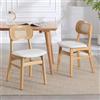 Ya-Home Set di 2 Sedie Sala da Pranzo, Sedie da Cucina Rattan, Sedie Imbottite con Gambe in Legno, Sedie Soggiorno con Cuscino in PU per Sala da Pranzo/Soggiorno, Bianca