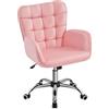 Yaheetech Sedia/Poltroncina da Ufficio Scrivania a Rotelle Girevole Imbottita in Similpelle Reclinabile Ergonomica Altezza Regolabile Rosa