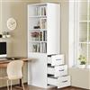 SUKY Libreria extra stretta con cassetti laterali: ripiani regolabili, intercambiabili a sinistra e a destra, adatta per piccoli spazi, credenza, salotti, 60 x 38 x 180 cm