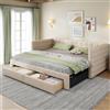 Trdlpyn Divano Letto Estraibile 90/180 x 190 cm, Letto Imbottito con Cassetti e Rete a doghe, Trasformabile in letto Singolo/Matrimoniale, Cotone e Lino, Beige(Materasso Non Incluso)
