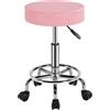 Yaheetech Sgabello con Ruote, Regolabile in Altezza, Sedia Rotondo Estetista con Rotelle Girevole, per Salone Toeletta Trucco Parrucchiere Poltrona Pedicure in Ecopelle, Rosa