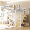 Soweiz Letto a castello per bambini, con scala di sicurezza e vano portaoggetti flessibile, in metallo, per adulti, ringhiera di sicurezza con spazio (bianco, 140 x 200 cm)