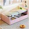 Soweiz Letto per bambini 90 x 200 cm, Letto Imbottito Con luce LED, Con luce notturna e connessione di ricarica USB, Con contenitore idraulico, Letti per bambini e Bambini, Tessuto in Velluto (Rosa)