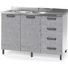 REDÒKASA Sotto lavello per cucina componibile da 120 cm con due ante e 4 cassetti, realizzata in legno 100% MADE IN ITALY (Con Lavello Vasche a Sinistra, Cemento)