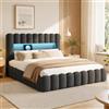 BLSYHDH - Letto baule 160 x 200, letto imbottito idraulico con sistema idraulico e cassapanca, letto matrimoniale con contenitore, con testiera e rete a doghe (grigio+lino A)