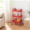 [en.casa] Carrello da Stoccaggio in Acciaio con 3 Contenitori Sovrapposti e Ruote Organizzatore Multiuso per Casa Ufficio Garage - Rosso