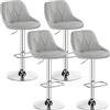 Yaheetech Set 4 Sgabelli Bar Alti Altezza Regolabile Cucina Design Moderni con Schienale Girevole Imbottiti in Finta Pelle Poggiapiedi Metallo Grigio chiaro