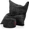 Green Bean© Bean Bag + Pouf in un set - XXL Giant Bean Bag con pouf abbinato | EPS Filling Bean Bag Floor Cushion Reclining Cushion Indoor Indoor Washable Nero