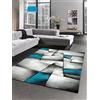CARPETIA Moderno Tappeto pello Basso Moquette Tappeto da Salotto Astratto Karo Nero Grigio Turchese Größe 120x170 cm