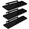 WOLTU Mensola da Muro, Set di 3, Scaffale Sospeso da Parete Libreria Piccola per Soggiorno Cameretta Porta CD Dvd, Pannello MDF 80x22,9x3,8cm, Nero, RG9480sz-3