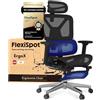 FLEXISPOT ErgoX - Sedia da ufficio ergonomica in rete, con poggiatesta 3D, supporto lombare indipendente, schienale 5D regolabile, braccioli 3D, seduta traspirante, girevole con ruote, portata 130 kg