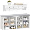 Hzuaneri Panca Scarpiera, Scarpiera Ingresso con Cuscino, 12 Scomparti, Appendiabiti da Parete con 9 Ganci Appendiabiti, per Soggiorno, Ingresso, Bianco-Grigio HT24903GY