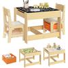 WOLTU Set Mobili con Lavagna Contenitore Tavolo e Sedie per Bambini Soggiorno Tavolino con 2 Sgabelli in Legno