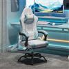 WOLTU Sedia Gaming con Massaggio, Poltrona Ufficio Ergonomica, Ampia Sedia Girevole Imbottita per Computer con Cuscino Lombare Massaggiante, Carico 150 Kg, Tessuto a rete Bianco+Blu