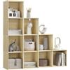 WOLTU Scaffale per Libri, Scaffale per Scale Con 10 Cubi, Libreria in Legno Ingegnerizzato Rovere Chiaro, per Camera da Letto, Soggiorno, Studio, Ufficio, 120x30x120cm, SK062hei
