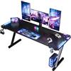 Devoko 160 x 60cm Scrivania Gaming LED, Tavolo Gaming Ergonomica, Scrivania per Computer con Porta Bicchiere e Ganci per Cuffie, Postazione con Piano del Tavolo in Fibra di Carbonio, Nero