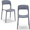 REDÒKASA Set 2 sedie in polipropilene KATE, impilabile, resistente ai raggi UV, design moderno, ideale per sala da pranzo, cucina, sala d'attesa, bar, ristoranti o da esterno (Grigio asfalto, 2)