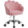 WOLTU Sedia da Trucco con Schienale a Petalo, Sedia Ufficio con Braccioli e Rotelle, Poltroncina Girevole, Altura Regolabile, Velluto, Rosa