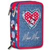 Seven Minnie Astuccio Scuola 3 Zip, Blu Denim, Portapenne Triplo Scomparto Completo Di Penne, Matite, Colori, Scuole Elementari, Bambina
