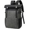 DremFreo Zaino Vintage in Tessuto Oxford e PU Pelle per Laptop 15.6in Espandibile 19-24L con Tasche Multiple Daypack da Viaggio #512 (Grigio)