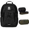 Invicta Zaino Scuola Moab Solid, Nero, Zaino Doppio Scomparto con Cinghia a vita e Nastro torace, Tasca Porta PC, Zaino Viaggio + BUSTINA R.PLUS INVICTA LOGO