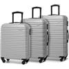 WITTCHEN valigia da viaggio set di 3 trolley bagaglio a mano valigia a rotelle ABS 4 ruote spinner chiusura a combinazione maniglia telescopica Groove Line grigio Ryanair/ITA Airways/easyJet